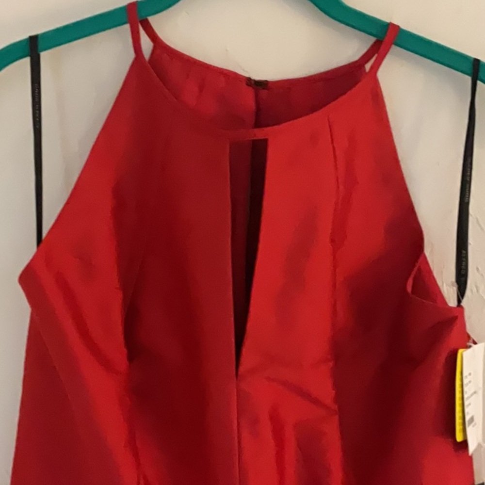 ALFRED SUNG Peplum Halter Cocktail Dress w/Keyhole Neckline, Size 12, Poppy, NWT - Picture 6 of 10